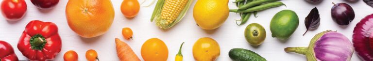 Composition of fruits and vegetables in rainbow colors