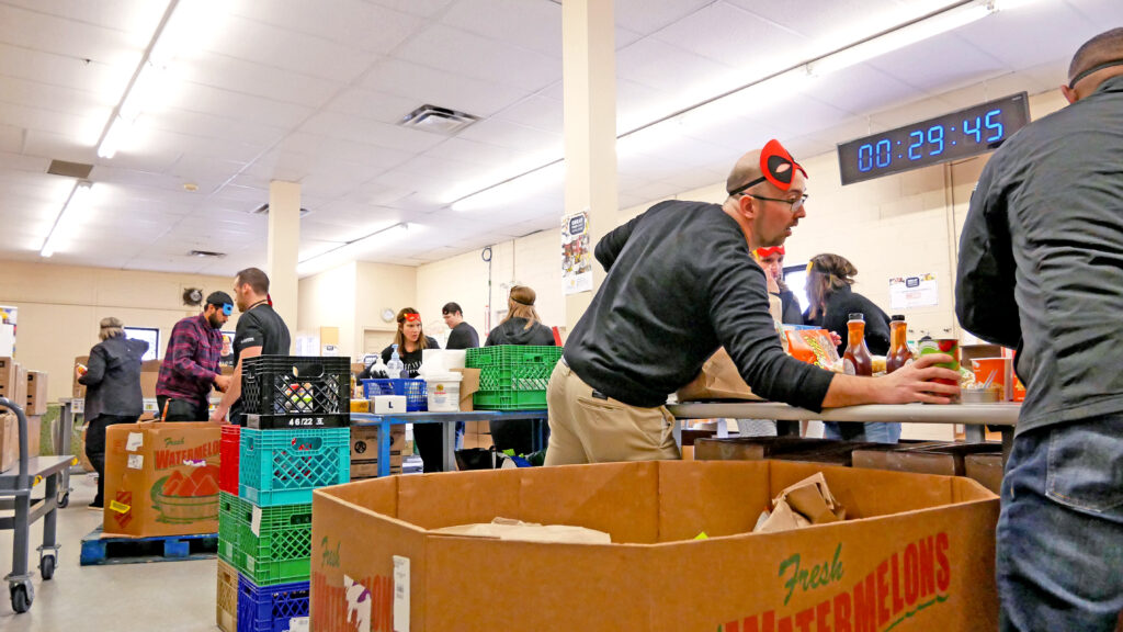 Blendtek team 1 unloading non-perishable food.