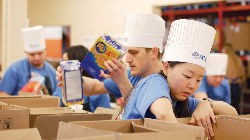 MTE team sorting non-perishable food.