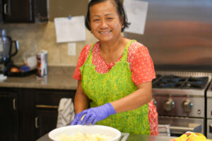 Chef Tina preparing meatloaf.
