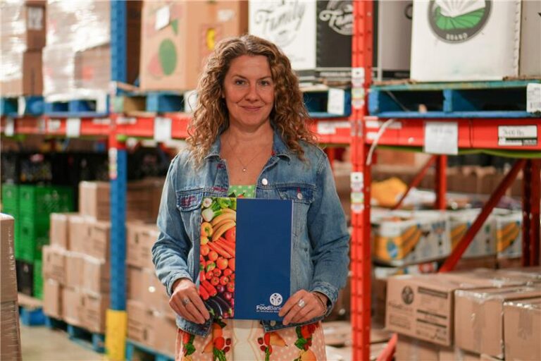 Shannon Jaklitsch in The Food Bank’s warehouse.