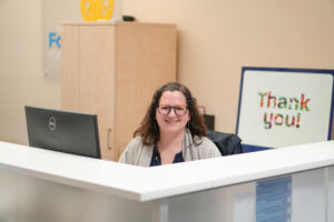 Melody Banks at her desk.