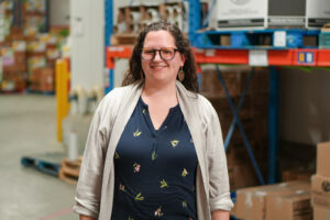 Melody Banks in The Food Bank’s distribution centre.