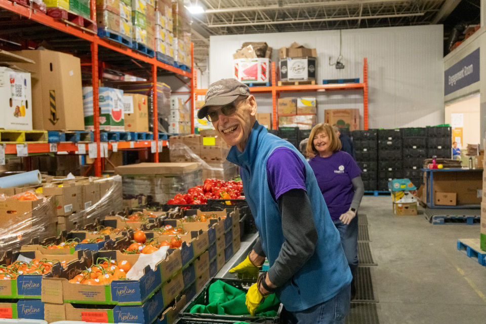Volunteers in the warehouse