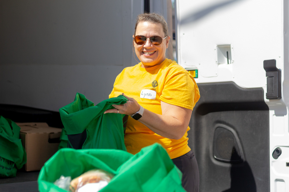 Person delivering hampers